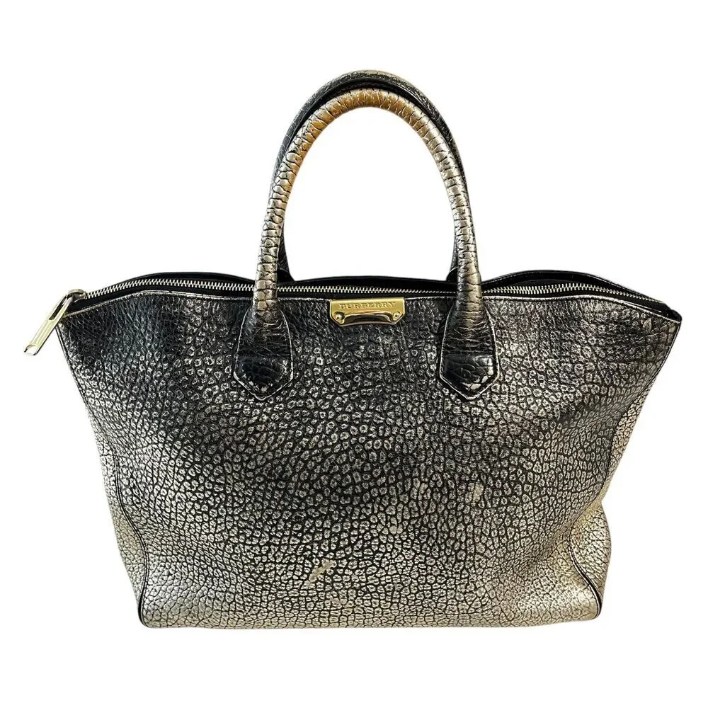 Burberry Leather Purse Calf Grain Satchel Bag Gold Metallic Animal Ombre Tote